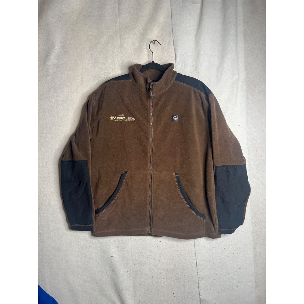 Wolverine Mens XL Brown Full Zip Fleece Jacket AeroLEDs Logo Reinforced Workwear